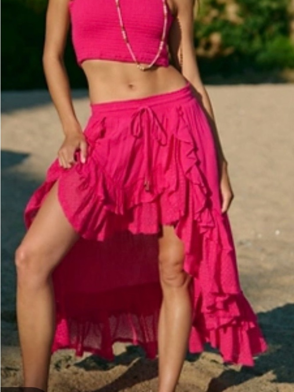 Free People Hot Pink Ruffled High-Low Skirt